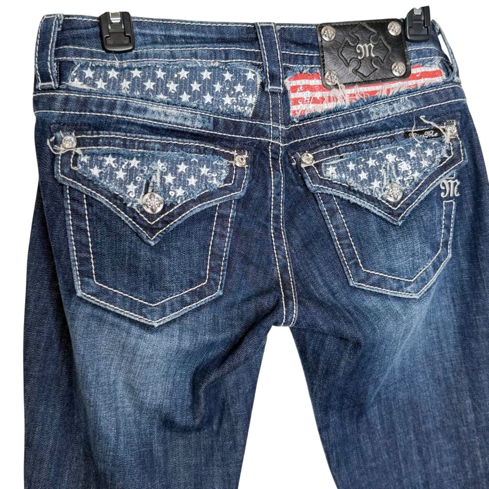 Miss Me Americana Star Spangled Boot Jeans 26 American Flag Sequin Low Rise Y2K
